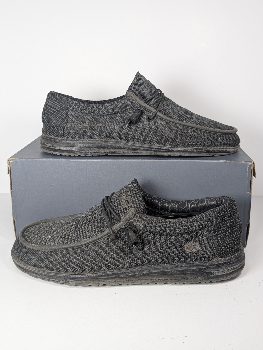 Hey Dude Wally Sox Micro Total Black Men's Size 12 Casual Slip On Loafers